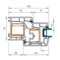 Profilschnitt zweiflügeliges Fenster Blendrahmen/Flügel