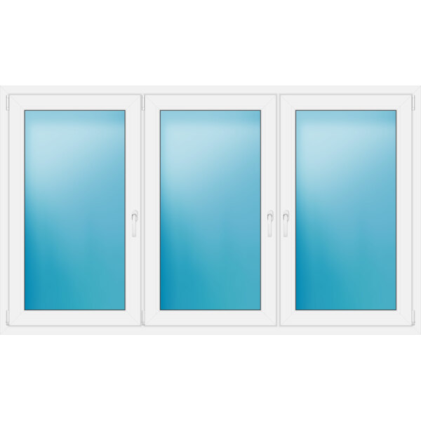 Dreiflügeliges Fenster 220 x 130 cm Farbe Weiß