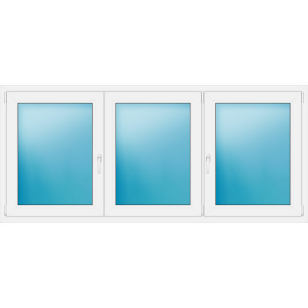 Dreiflügeliges Kunststofffenster 222x99 cm Weiß 