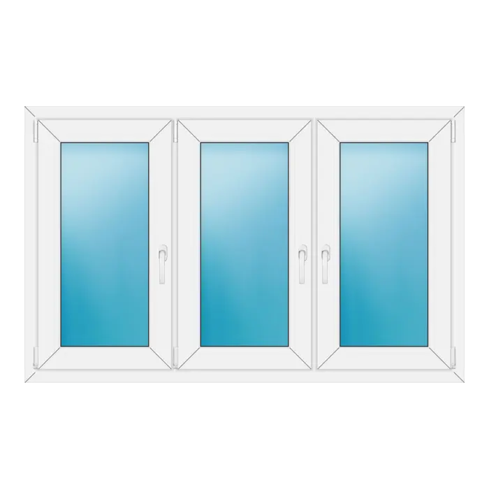 Dreiflügeliges Kunststofffenster 156x98 cm Weiß