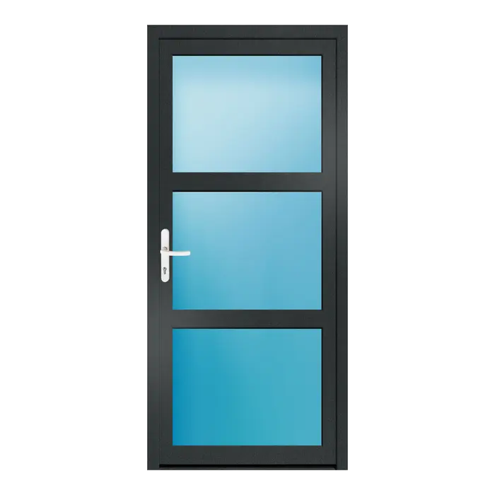 Nebeneingangstür 90x200 cm 3-teilig Glas Anthrazitgrau genarbt