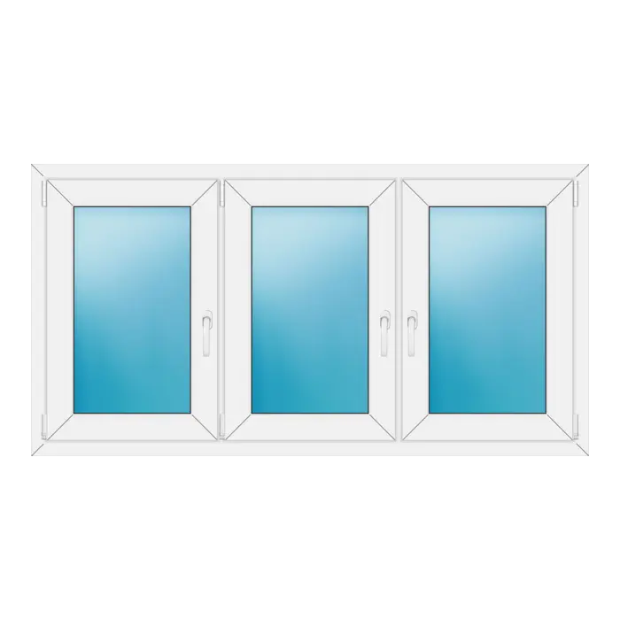 Dreiflügeliges Kunststofffenster 168x88 cm Weiß
