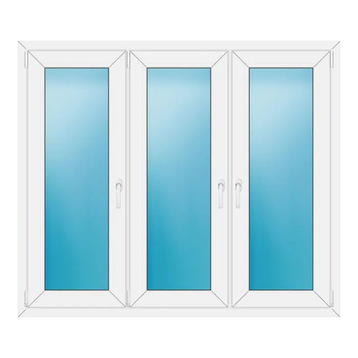 Dreiflügeliges Kunststofffenster 154x132 cm Weiß