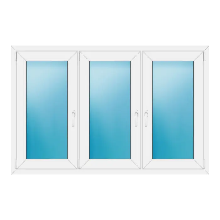Dreiflügeliges Kunststofffenster 166x108 cm Weiß