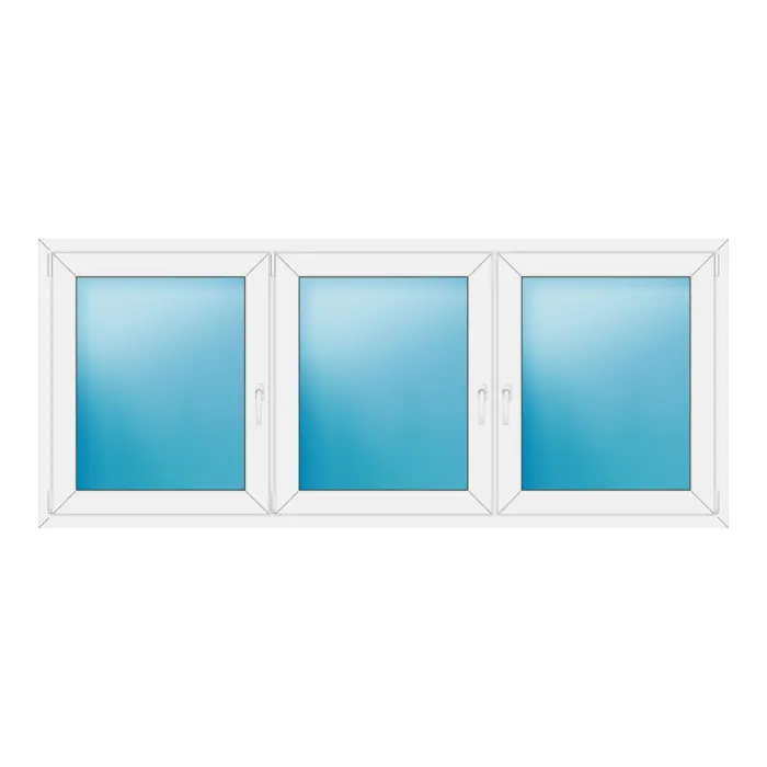 Dreiflügeliges Kunststofffenster 234x98 cm Weiß