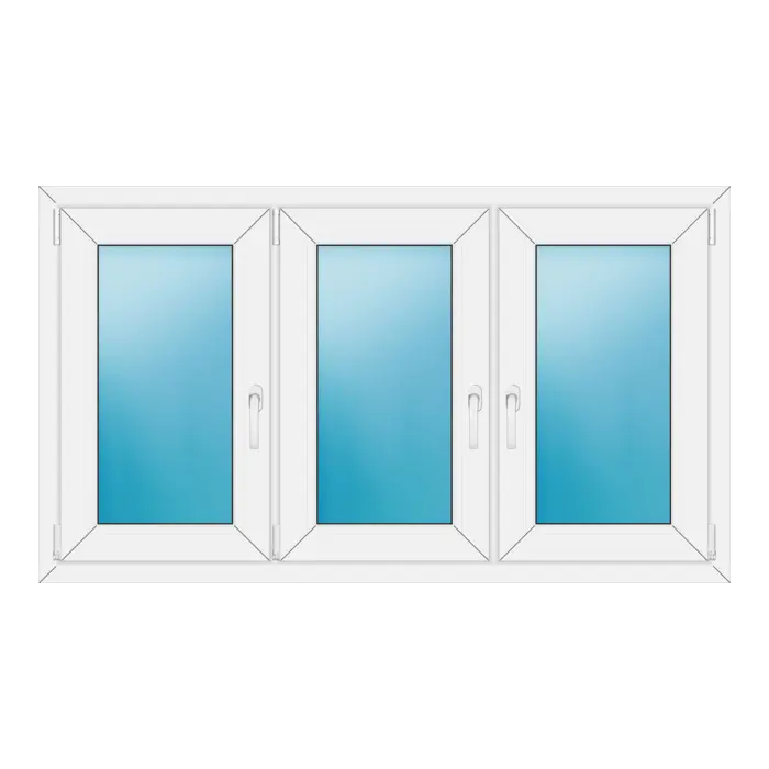Dreiflügeliges Kunststofffenster 150x86 cm Weiß