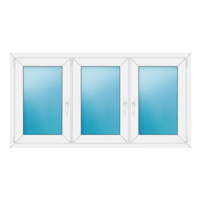 Dreiflügeliges Kunststofffenster 176x92 cm Weiß