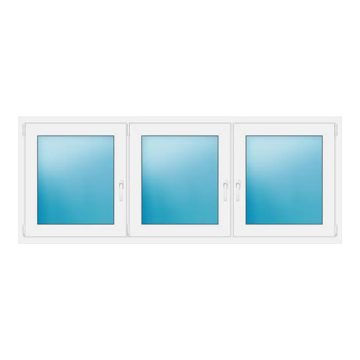 Dreiflügeliges Kunststofffenster 214x84 cm Weiß