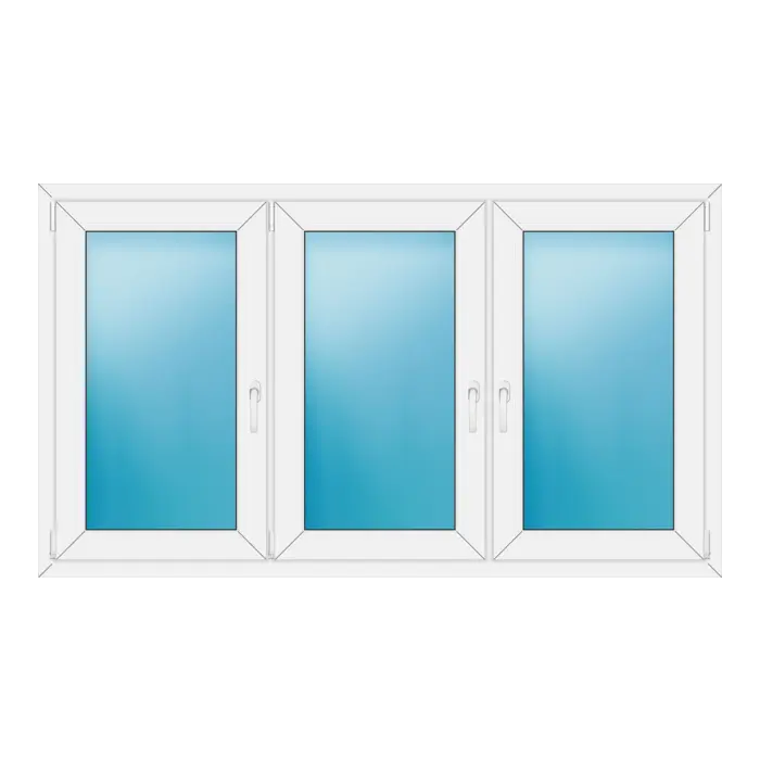 Dreiflügeliges Kunststofffenster 184x106 cm Weiß