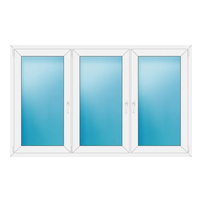 Dreiflügeliges Kunststofffenster 208x128 cm Weiß