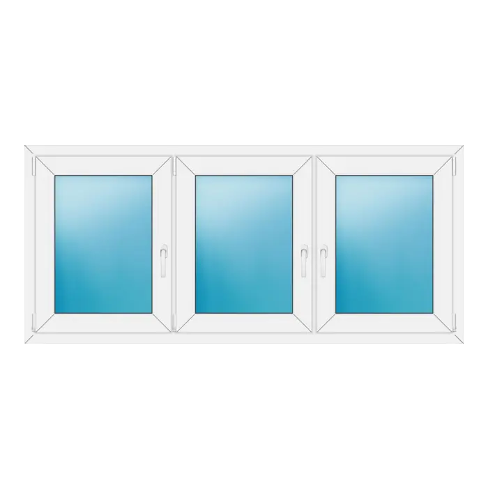 Dreiflügeliges Kunststofffenster 186x84 cm Weiß