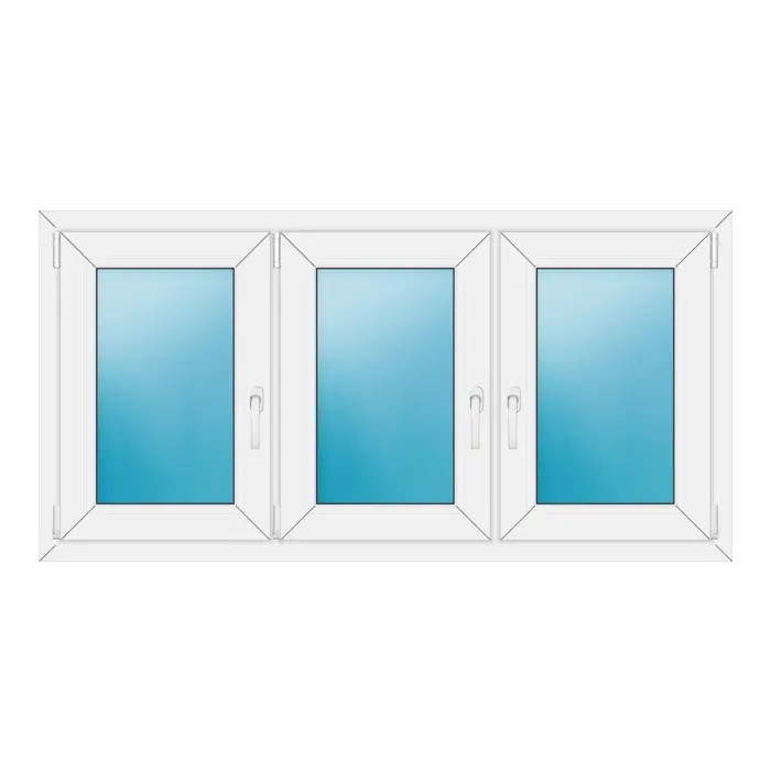 Dreiflügeliges Kunststofffenster 154x78 cm Weiß