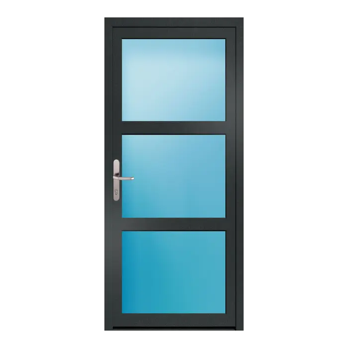 Nebeneingangstür 80x180 cm 3-teilig Glas Anthrazit genarbt