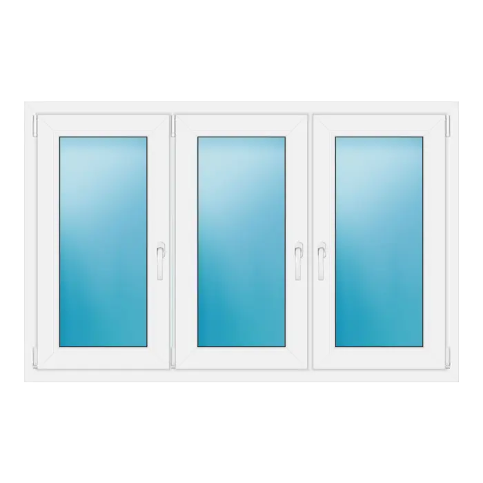 Dreiflügeliges Kunststofffenster 158x102 cm Weiß