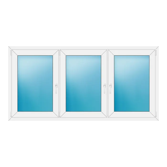 Dreiflügeliges Kunststofffenster 210x104 cm Weiß