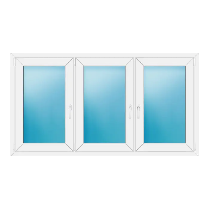 Dreiflügeliges Kunststofffenster 186x102 cm Weiß