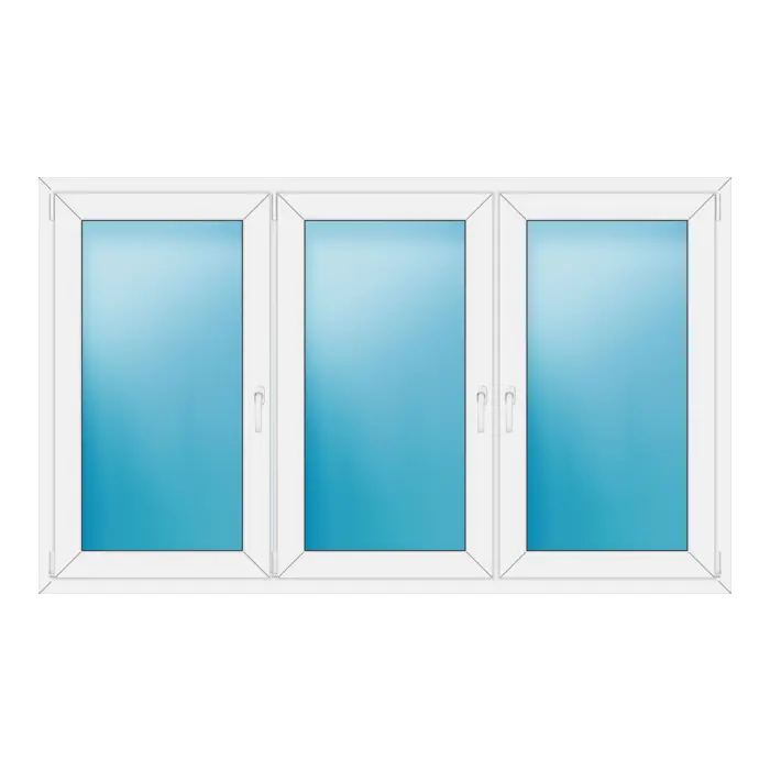 Dreiflügeliges Kunststofffenster 206x124 cm Weiß