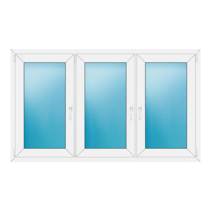 Dreiflügeliges Kunststofffenster 182x108 cm Weiß