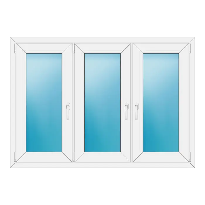 Dreiflügeliges Kunststofffenster 150x106 cm Weiß