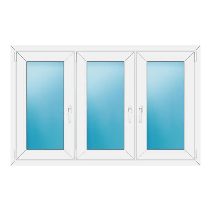 Dreiflügeliges Kunststofffenster 152x96 cm Weiß