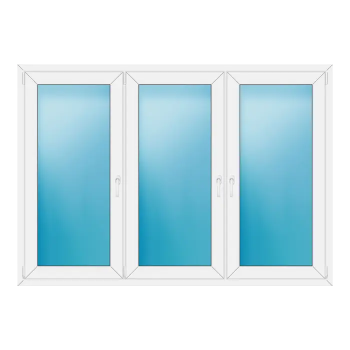 Dreiflügeliges Kunststofffenster 202x142 cm Weiß