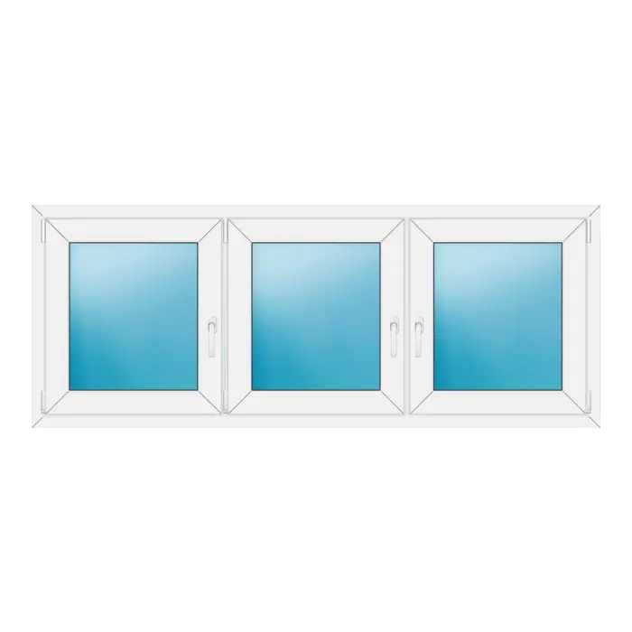 Dreiflügeliges Kunststofffenster 194x76 cm Weiß